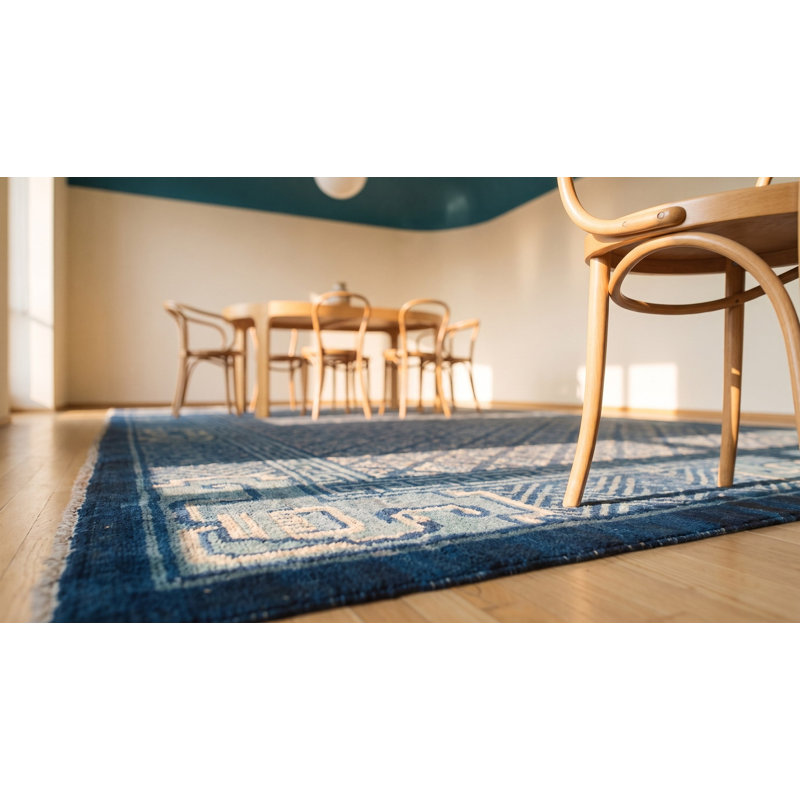 Antique Square Shape Blue Color Geometric Chinese Baotou Wool Pile Rug