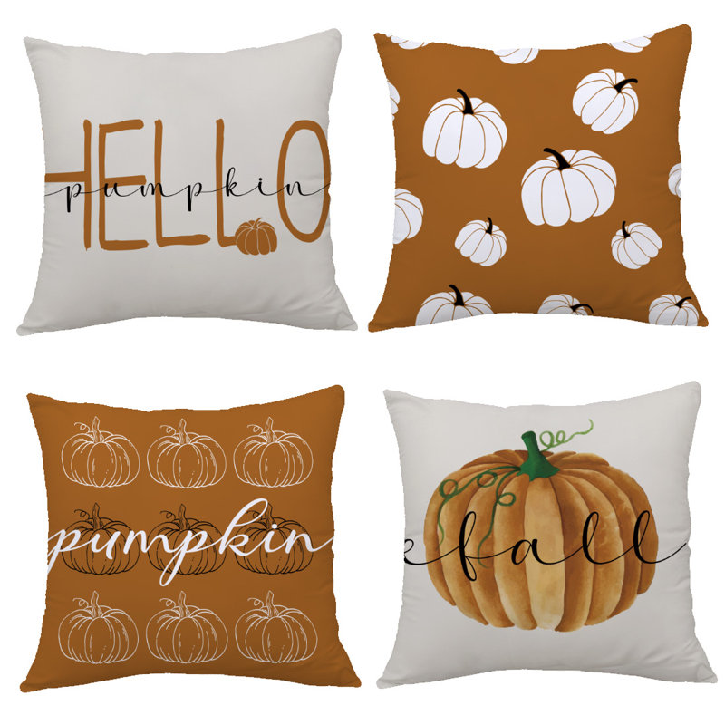 4 Pcs Autumn Pumpkins Pattern Decorative Pillow Covers