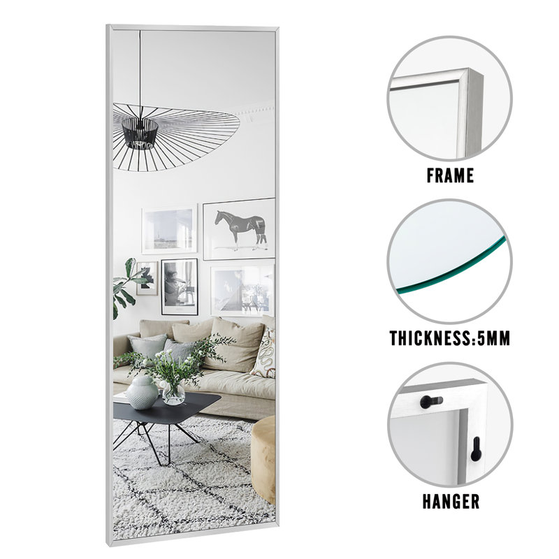 Talma Wood Flat Mirror, Light Gray, 59" H x 19" W