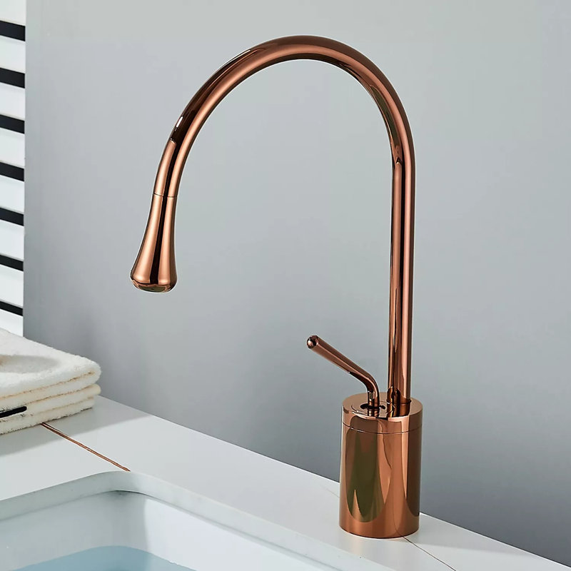 Robinet de lavabo pour salle de bain à poignée simple 1 trou Rose Gold