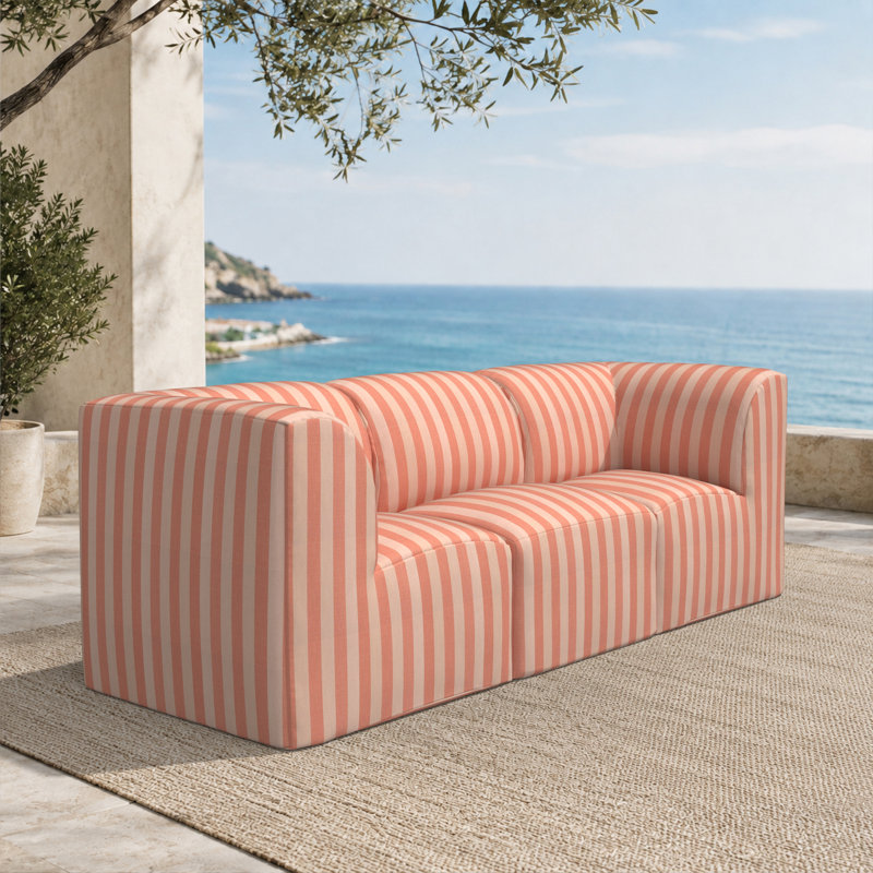 Canapé modulaire rembourré 3 pièces avec coussins Sunbrella Praia, Sunbrella® rayé expressif