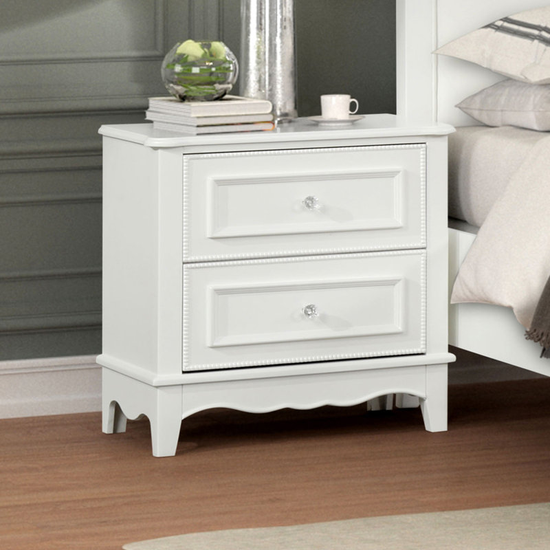 Table de chevet avec 2 tiroirs, blanc