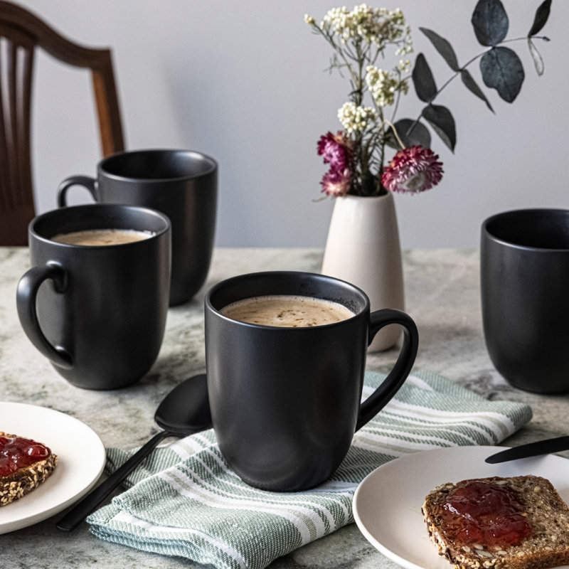over&back Coupe Semi-Matte Hand-Finished Stoneware Mugs, Black