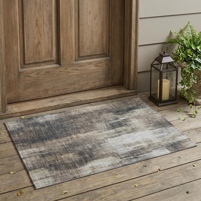2' X 3' Taupe and Gray Abstract Washable Non Skid Indoor Outdoor Area Rug