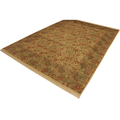 Tapis rouge / beige en laine noué à la main à motif floral 9 pi x 12 pi 7 po Roca