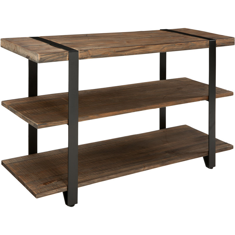 Nedra 48" Wide 3-Tier Console Table with Solid Wood Shelves and Metal Frame – Multi-Functional Entryway Table, Sofa Table, or TV Stand
