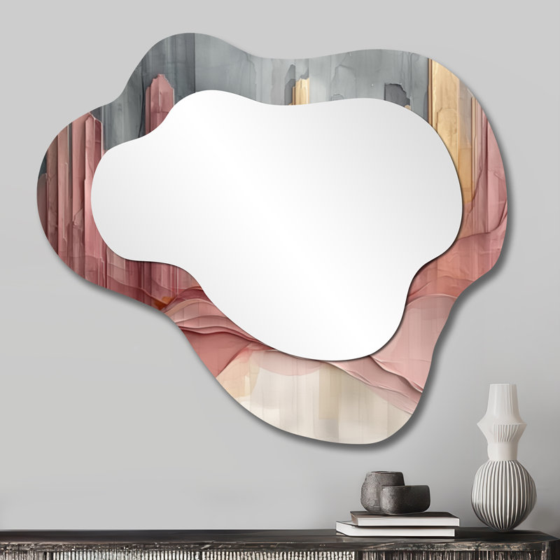Abstract Gold And Pink New York City I - Abstract Irregular Asymmetrical Mirror, Modern Wall Mirror, Printed on Metal