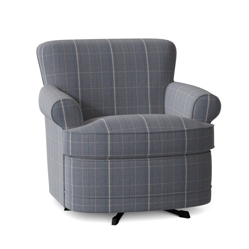 Maxton Upholstered Swivel Armchair, Lapis Plaid; 0126-63