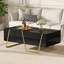 Table basse moderne et ultrabrillante rectangulaire pour le salon avec rangement et base dorée, 4 tiroirs, noir, 47,2 po