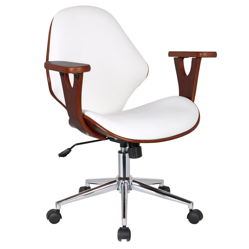 Barri Faux Leather Mid-Century Office Chair, Flat White