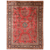 Hand Knotted Wool Oriental Area Rug in Rust And Navy