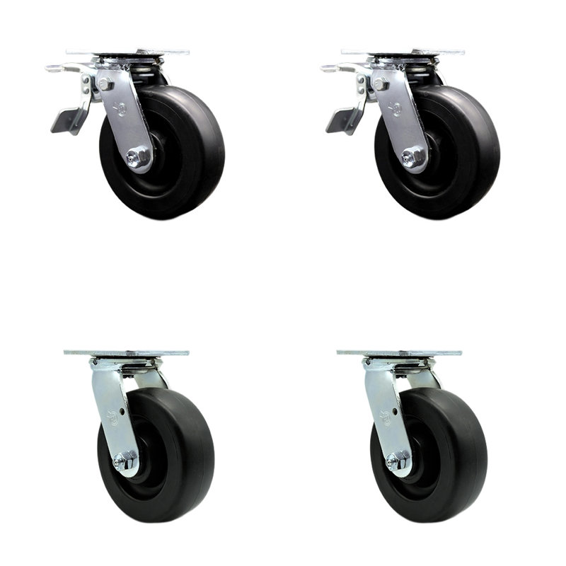Ensemble de roulettes 6 pouces en polyoléfine avec roulement à billes 2 freins 2 verrous pivotants SCC