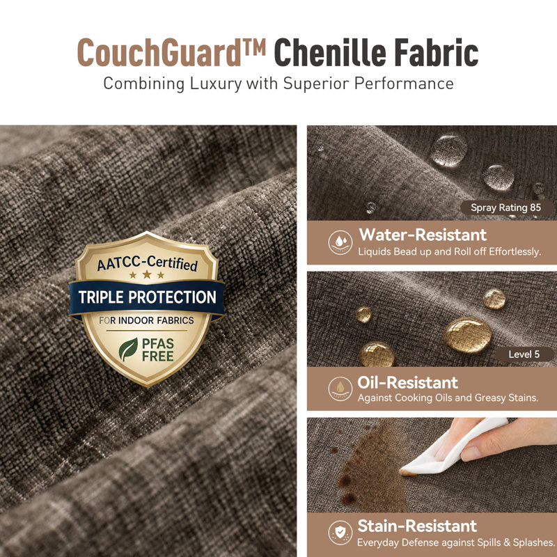 Canapé modulaire 73 po avec garniture cloutée et siège profond 2 places 73 po avec coussin décoratif, Chenille brun clair