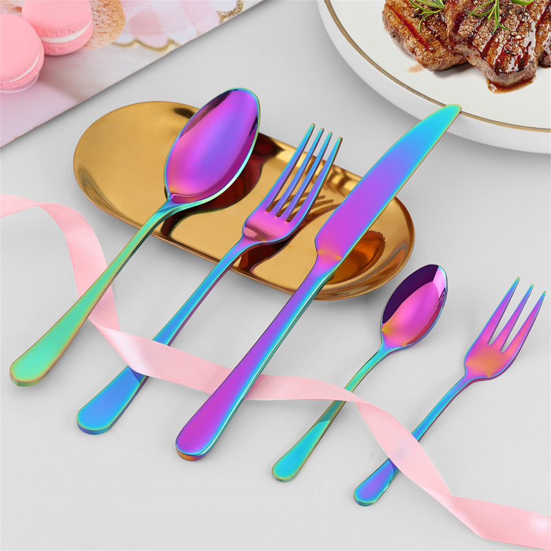Metro Lane Corono 30 Piece Stainless Steel Cutlery Set , Service for 6, Pink/Blue