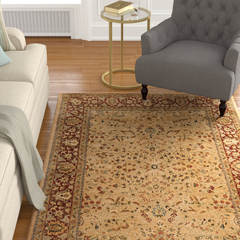 Evie Hand-Tufted Wool Gold/Red Area Rug, Rectangle 4' x 6'