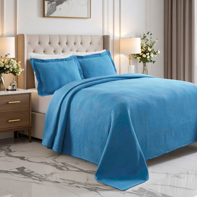Superior Cascade Wave Cotton All Season 3 Piece Coverlet/Bedspread with Shams