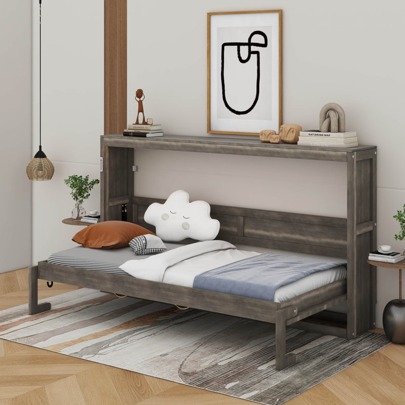 Lit escamotable simple avec lumière DEL, Brun