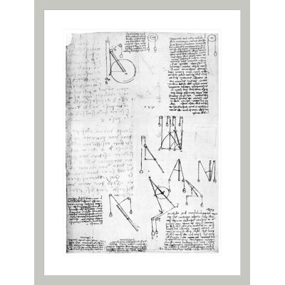 Fol. «213r-d» du Codex Atlanticus 1478-1518 (plume et encre sur papier) par Leonardo Da Vinci, impression giclée encadrée