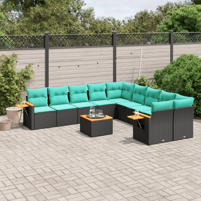  Ensemble de canapé de patio 11 pièces avec coussins en rotin de polyester noir