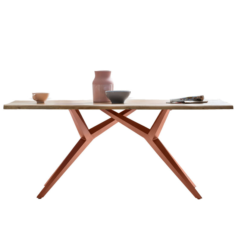 Judith Oak Solid Wood Top Metal Base Dining Table, H76 x L180 x W100cm, Bronze