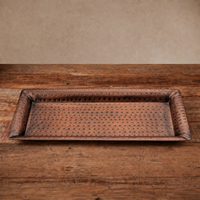 Hand Hammered Metal Decorative Vanity Serving Platter Tray, Antique Copper