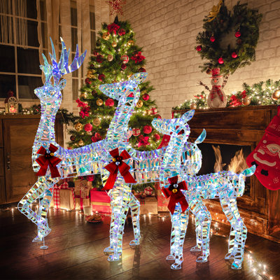 Latitude Run® 3-piece Iridescent Reindeer Family Set Christmas Pre-lit Deer W/ 230 Led Lights