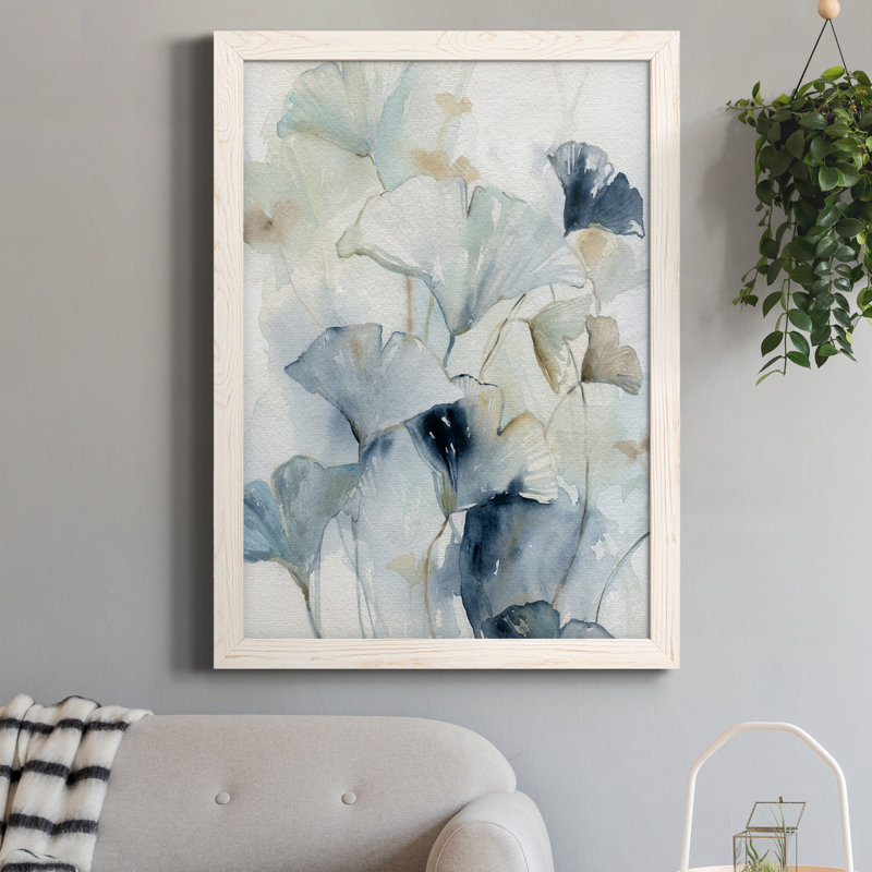 Indigo Ginkgo I - peinture sur toile encadrée, Blanc, H 24 po x l 18 po x P 1,5 po