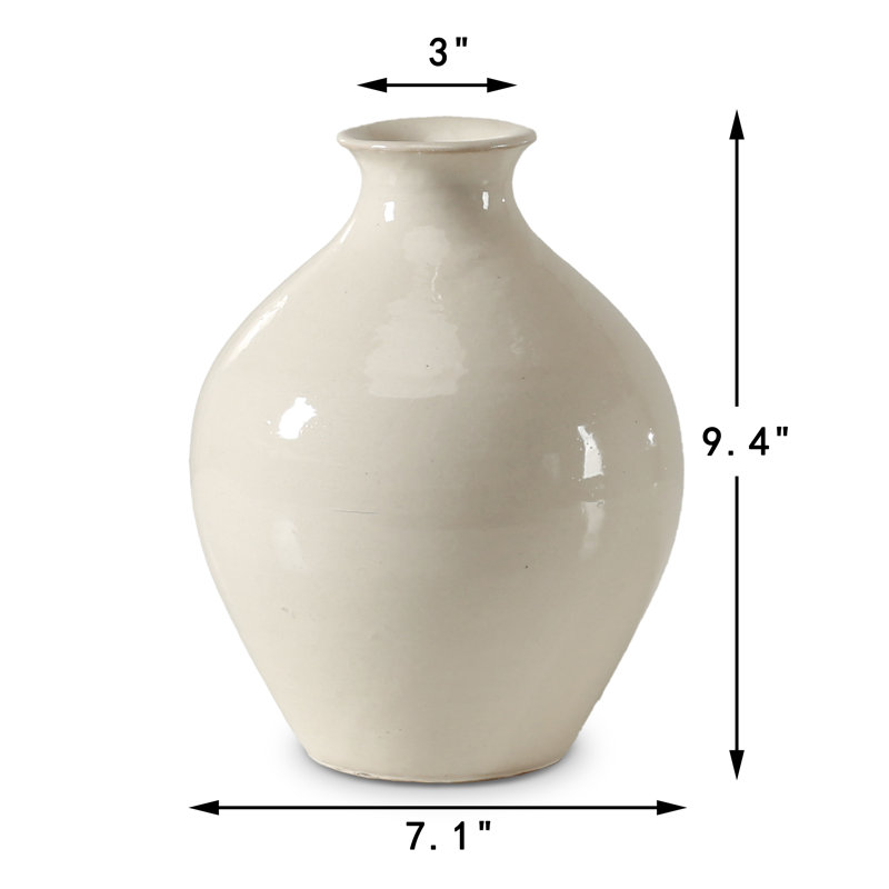 Approx. 9.4" Off White Glazed Ceramic Vase(3" Opening)