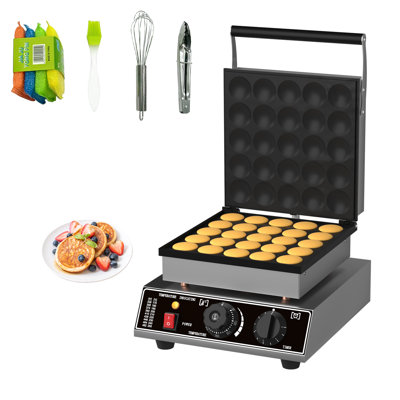 Commercial 25-Piece Mini Dutch Pancake Maker Machine with Lid – Stainless Steel Electric 1750W Nonstick Pancake Maker for Restaurants, Dessert Shops & Home Use