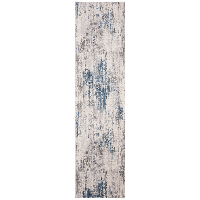 Keyra Abstract Area Rug in Grey/Blue, Runner 2' x 8'
