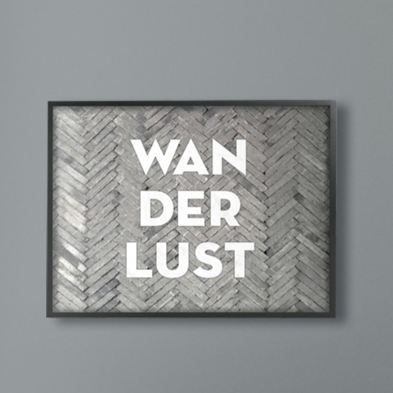 « wanderlust patterned briques », art textuel, H 14 po x l 11 po x P 1,5 po, Giclée encadrée noir minuit