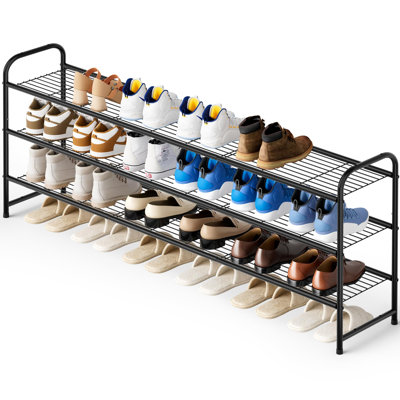 3-Tier Long Shoe Rack for Closet Metal Shoe Organizer for Entryway, Wide Stackable Shoe Storage Shelf with Sturdy Wire Grid for Closet Floor, Bedroom,