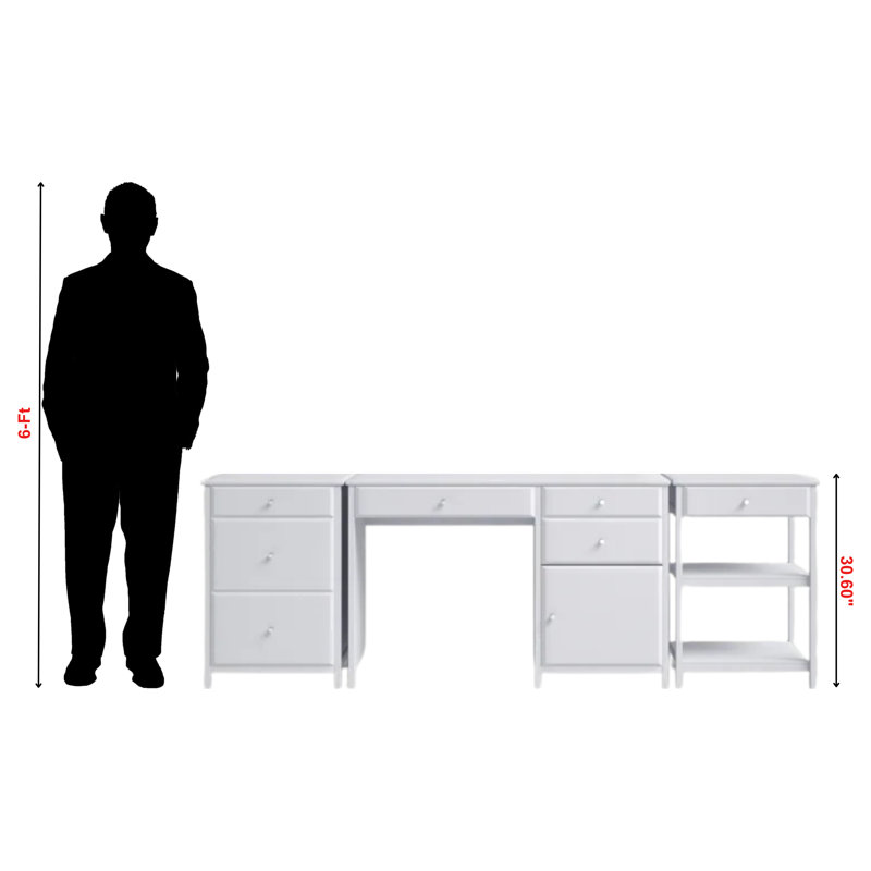 Ensemble de bureau en bois massif à finition blanche Aisha 3, H 30,60 po x l 47,05 po x P 19,85 po, Blanc