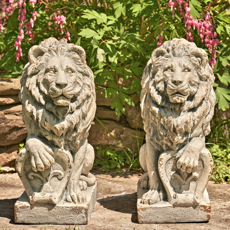 Ensemble de 2 statues lion en magnésium 2 pièces, Gris