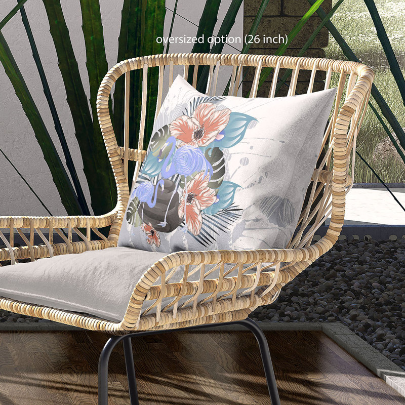 Flamingo and Flower 16" Square Polyester Outdoor Pillow