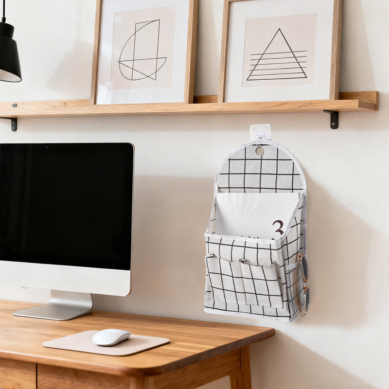 Paquet de 4 sacs de rangement muraux blancs en lin en coton au-dessus de la porte pour garde-robe de rangement