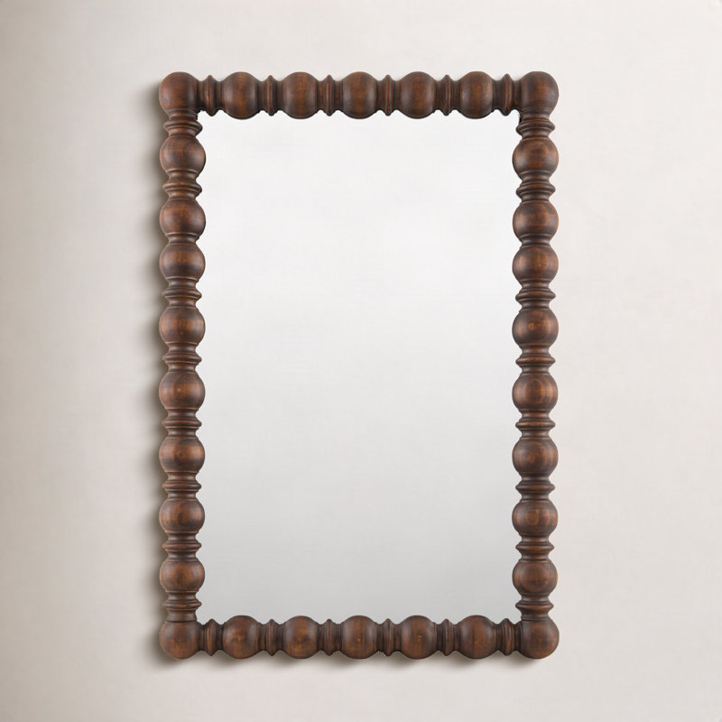 Solid Pine Wood Rectangle Accent Mirror, 36" x 24", Dark Brown