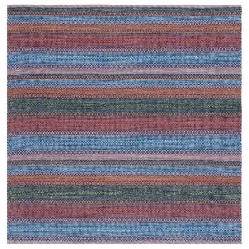 Montauk Flat Weave Cotton Striped Rug, Square 6'