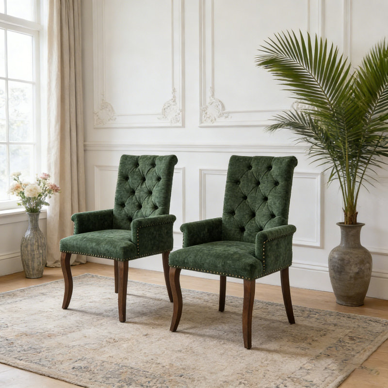 Upholstered Chenille Fabric Accent Dining Chair, Olive Green