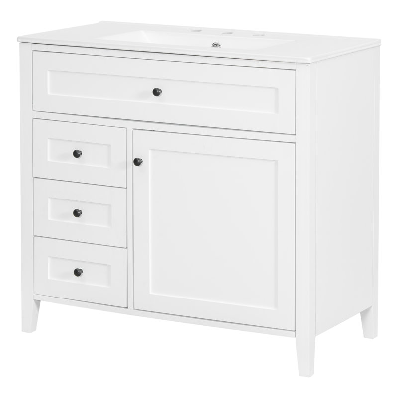 Meuble-lavabo blanc spacieux avec bois aggloméré durable, style moderne pour la salle de bain