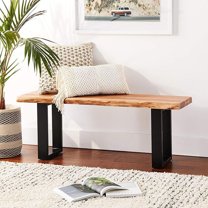 Alaterre Furniture Alpine 48 Inch Solid Wood Entryway Bench - Industrial Modern Bedroom Bench with Live Edge and Metal Legs - Furniture for Entryway, Dining Room, Kitchen, or Bedroom