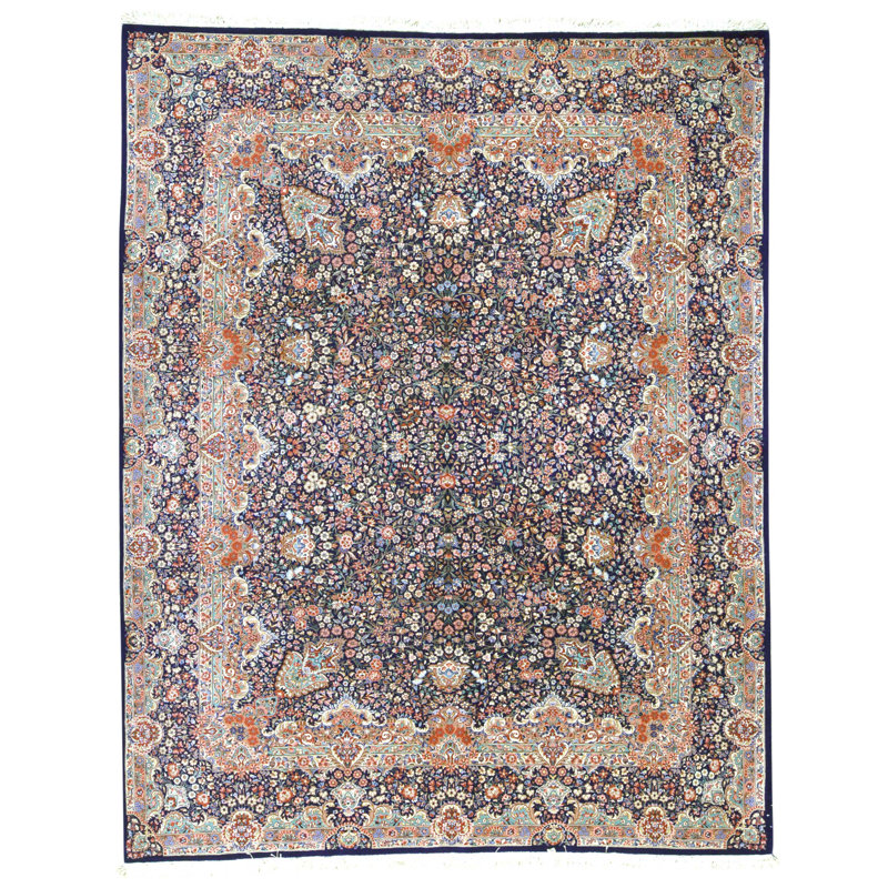 Tapis bleu marine de haute qualité noué à la main