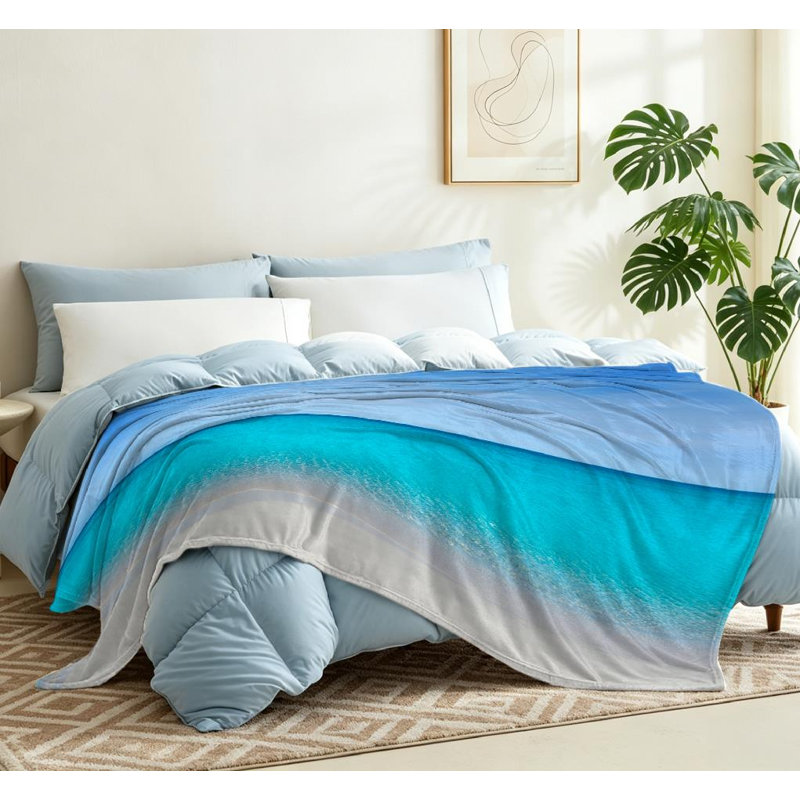 Jeté en molleton blanc ultra doux en flanelle, imprimé plage unie avec sable, Throw 50" x 60"