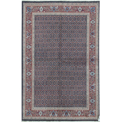 Tapis bleu marine et rouille de haute qualité noué à la main