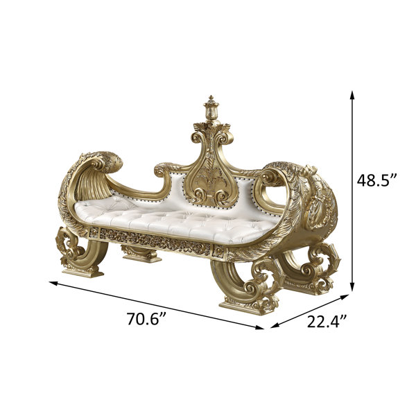 A&J Homes Studio Jeramee Traditional Mold Carving Bench in White and Gold |  Wayfair