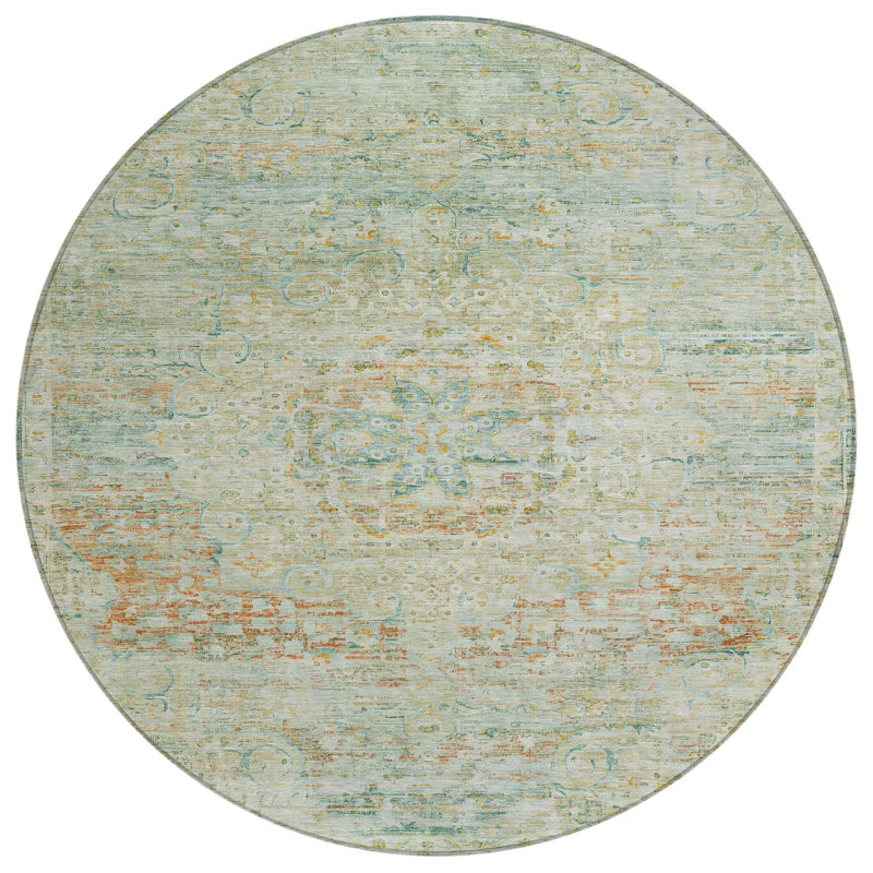 Rosantha Green Washable Indoor-Outdoor Rug - LOOMLAN, 8' x 8'