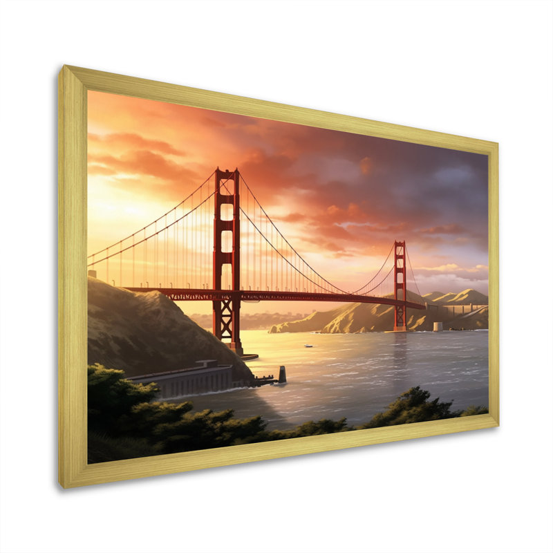 San Francisco Golden Gate Solitude II, reproduction d'art sur toile, H 24 po x l 32 po x P 1 po, Encadrement doré