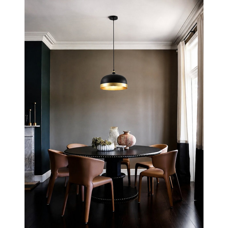 Luminaire suspendu industriel en forme de dôme noir 1 lumière, H 9 po x l 12,9 po x P 12,9 po