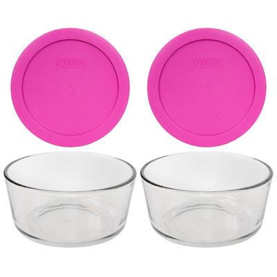 Pyrex (2) 7201 4 Cup Glass Bowls & (2) 7201-PC Lids