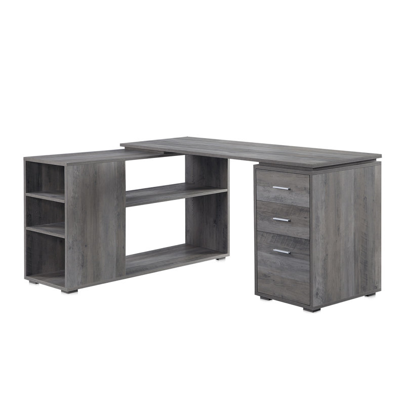 L-Shaped Computer Desk Home Office Corner Workstation Setup, Gray Wash
